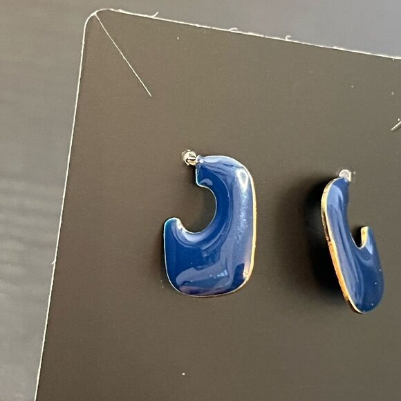 Fun Blue and Gold Tone Oblong Earrings - Picture 3 of 5